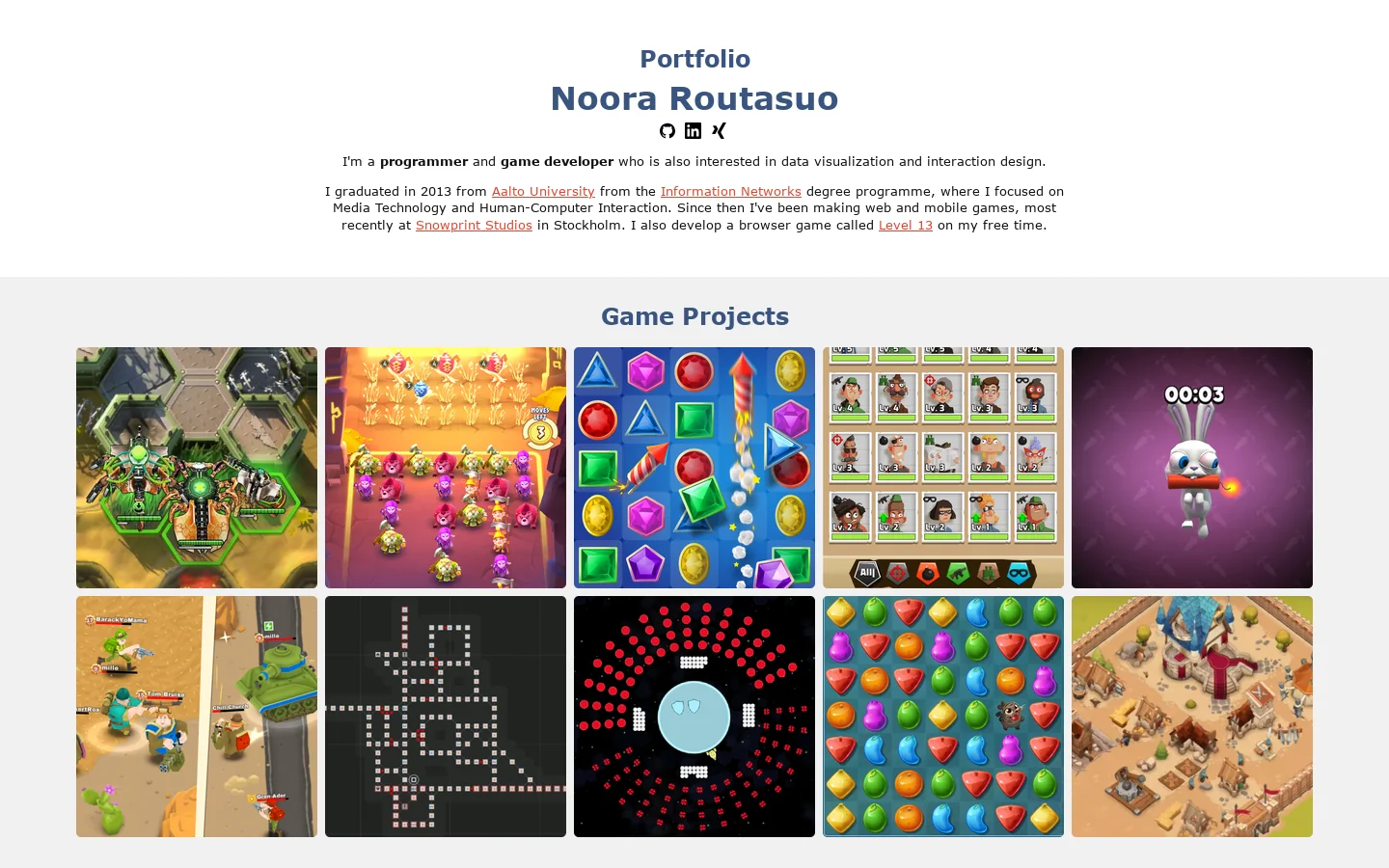 Noora Routasuo / Portfolio Homepage screenshot