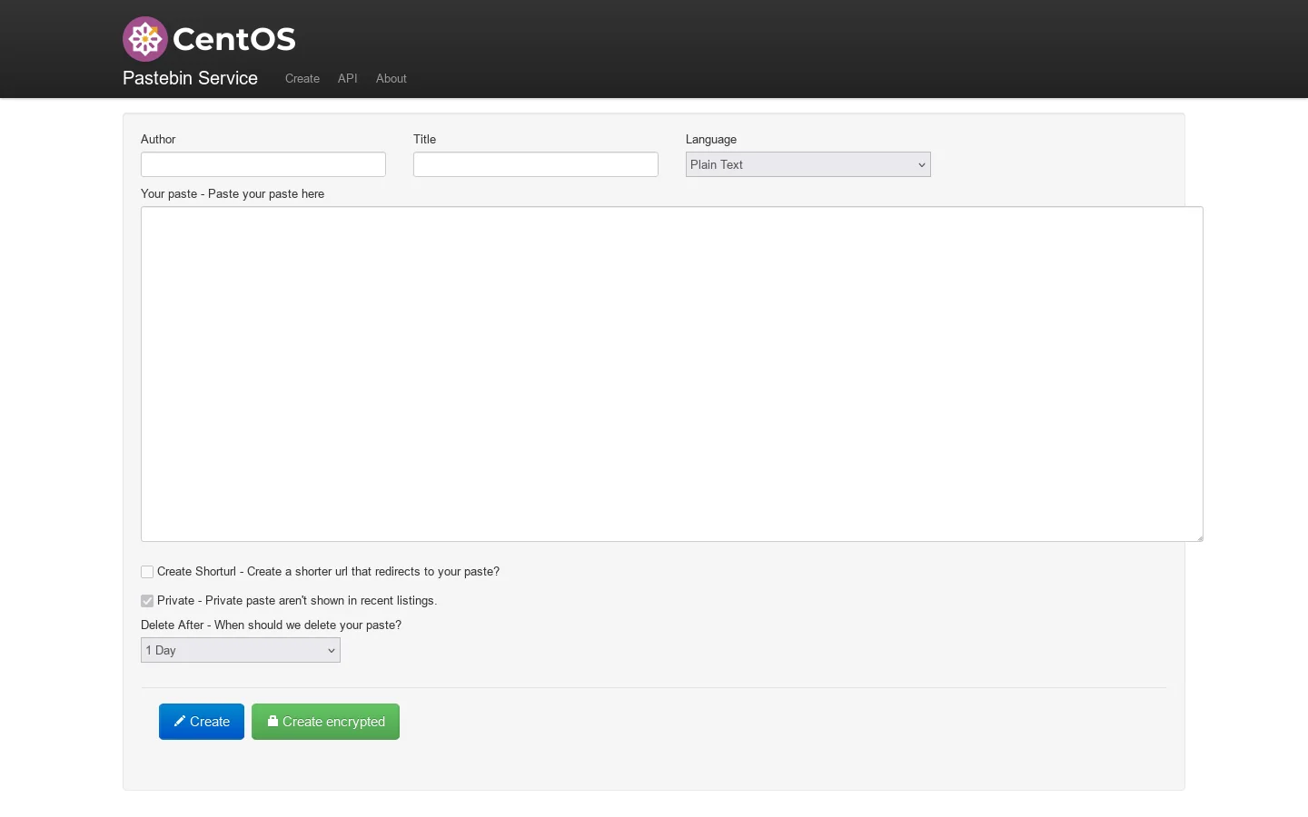 Pastebin Service Homepage screenshot