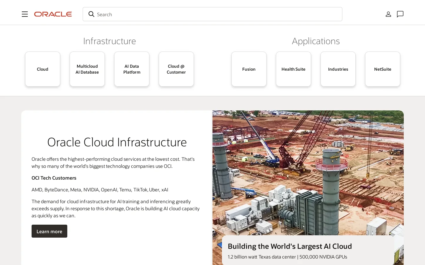 Oracle Homepage screenshot