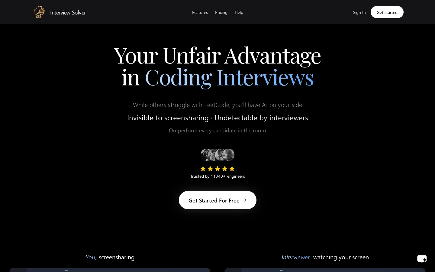 Interview Solver Homepage screenshot