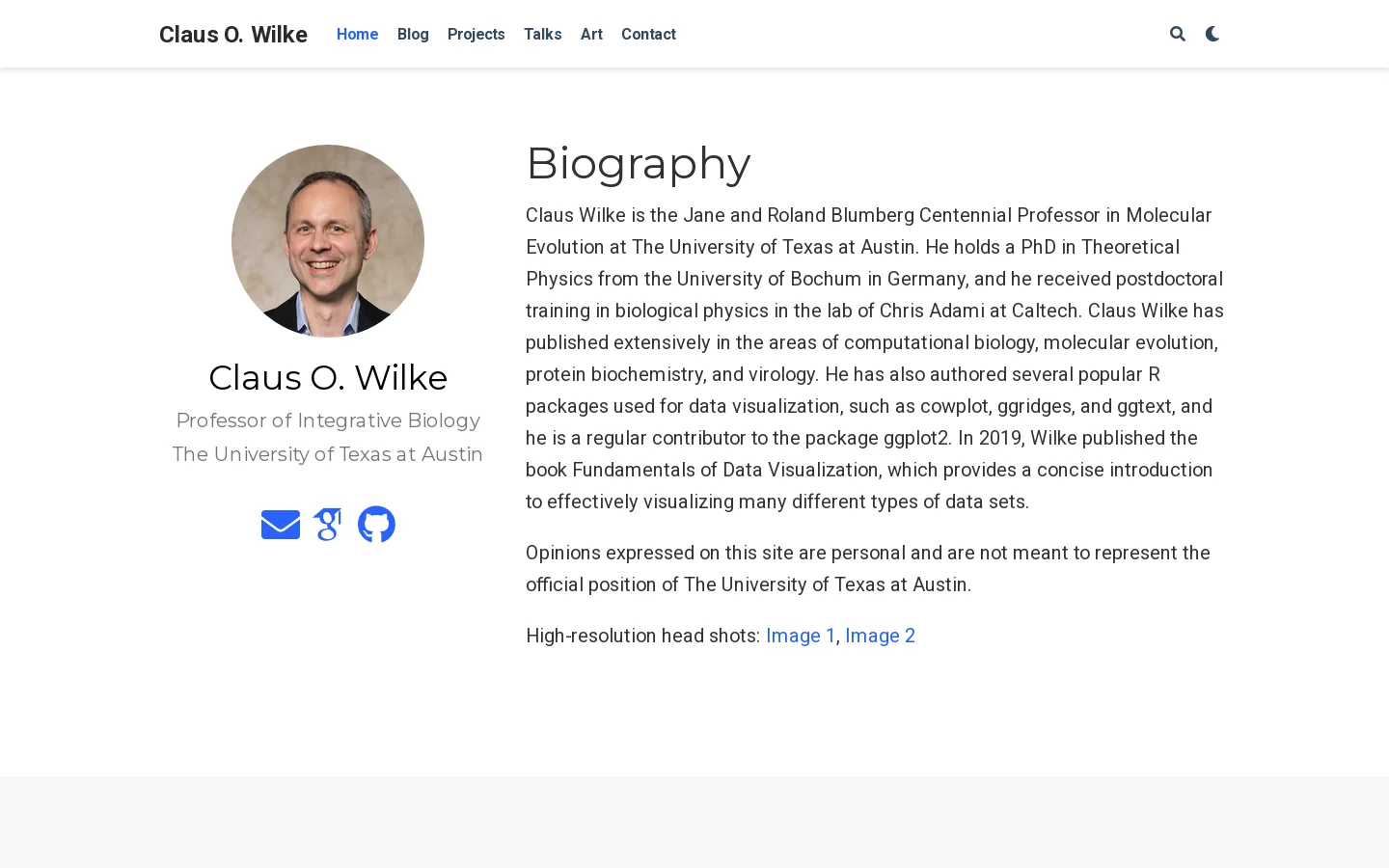 Claus O. Wilke Homepage screenshot