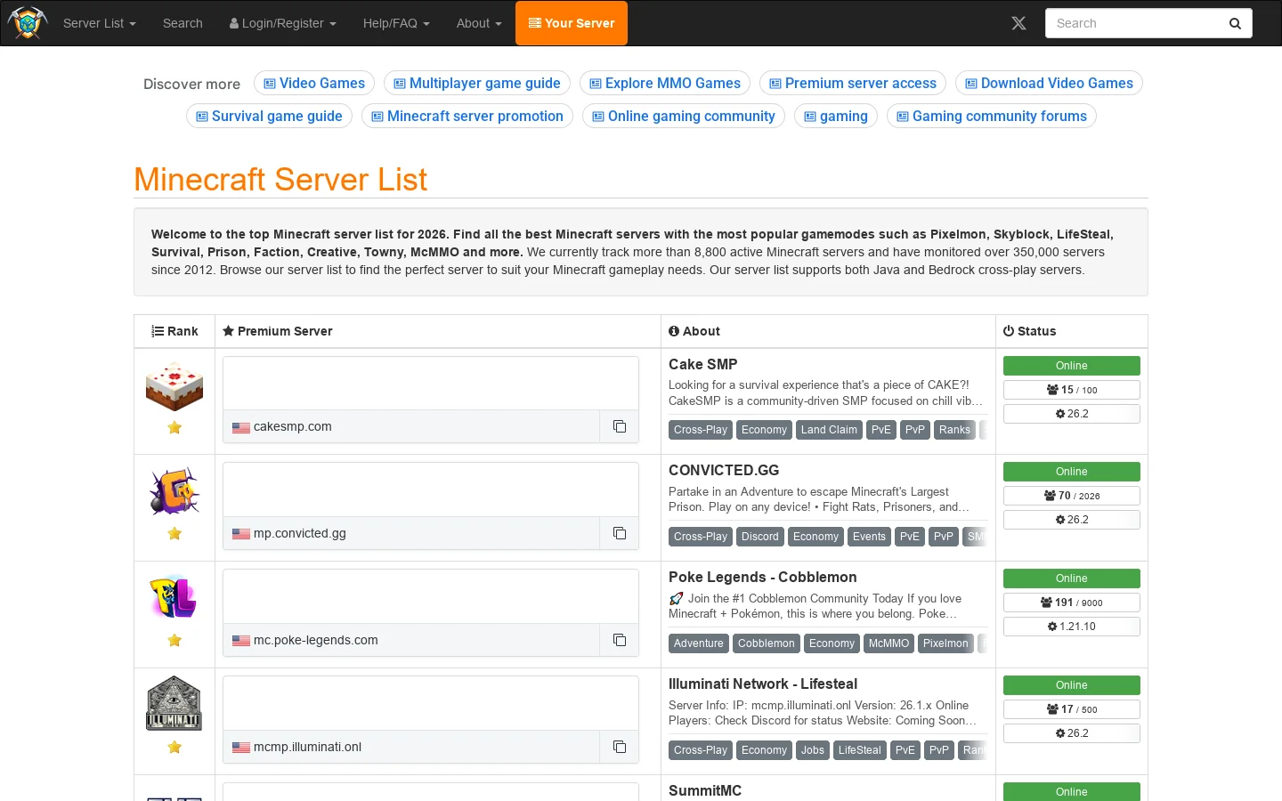 Best Minecraft Servers | Minecraft Server List Homepage screenshot