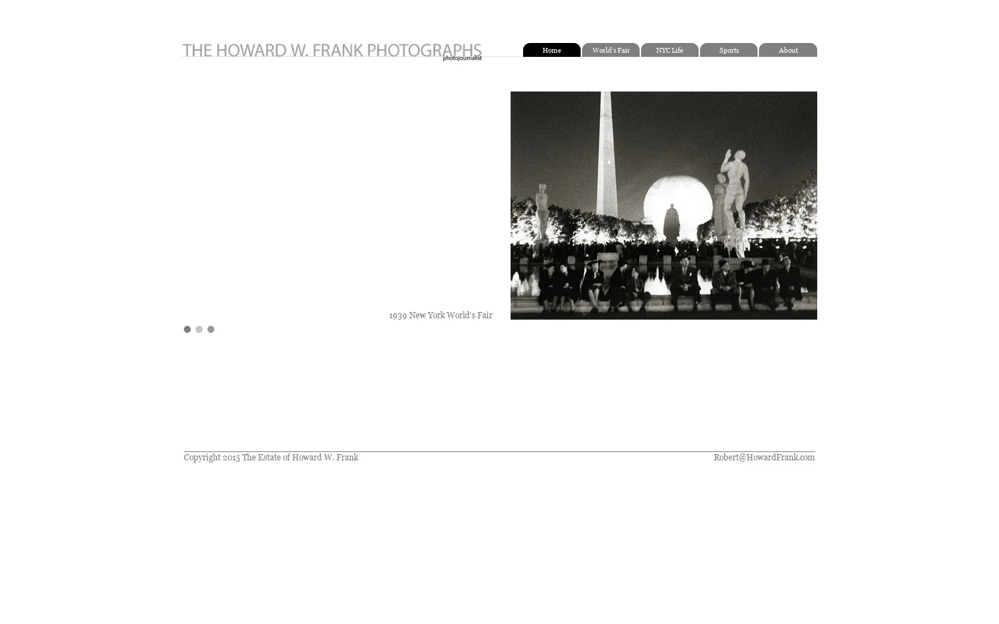 Welcome to the Howard W. Frank Photographs Homepage screenshot