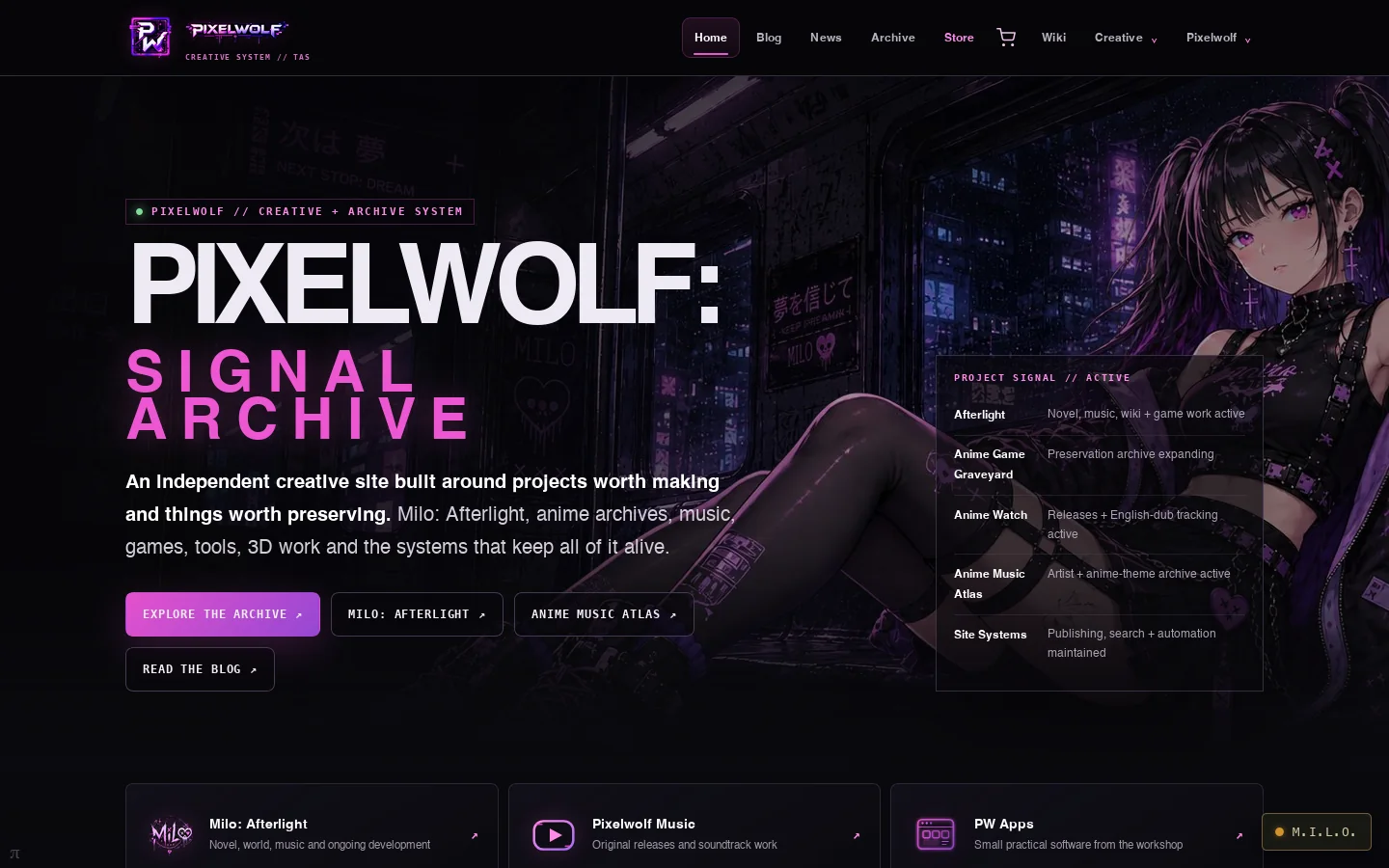 Pixelwolf Homepage screenshot