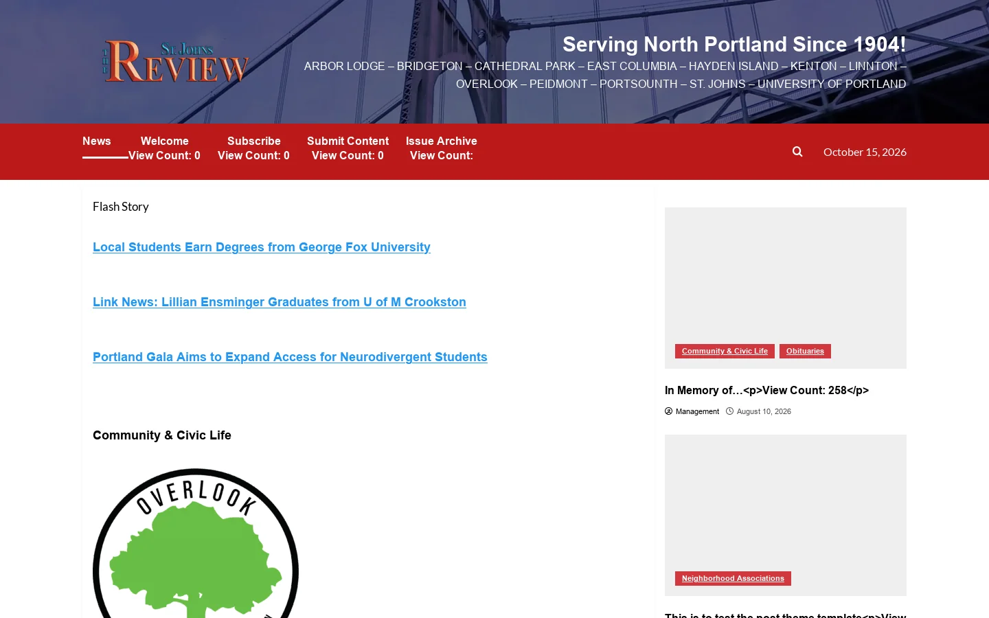 Serving North Portland Since 1904! – ARBOR LODGE – BRIDGETON – CATHEDRAL PARK – EAST COLUMBIA – HAYDEN ISLAND – KENTON – LINNTON – OVERLOOK – PEIDMONT – PORTSOUNTH – ST. JOHNS – UNIVERSITY OF PORTLAND Homepage screenshot