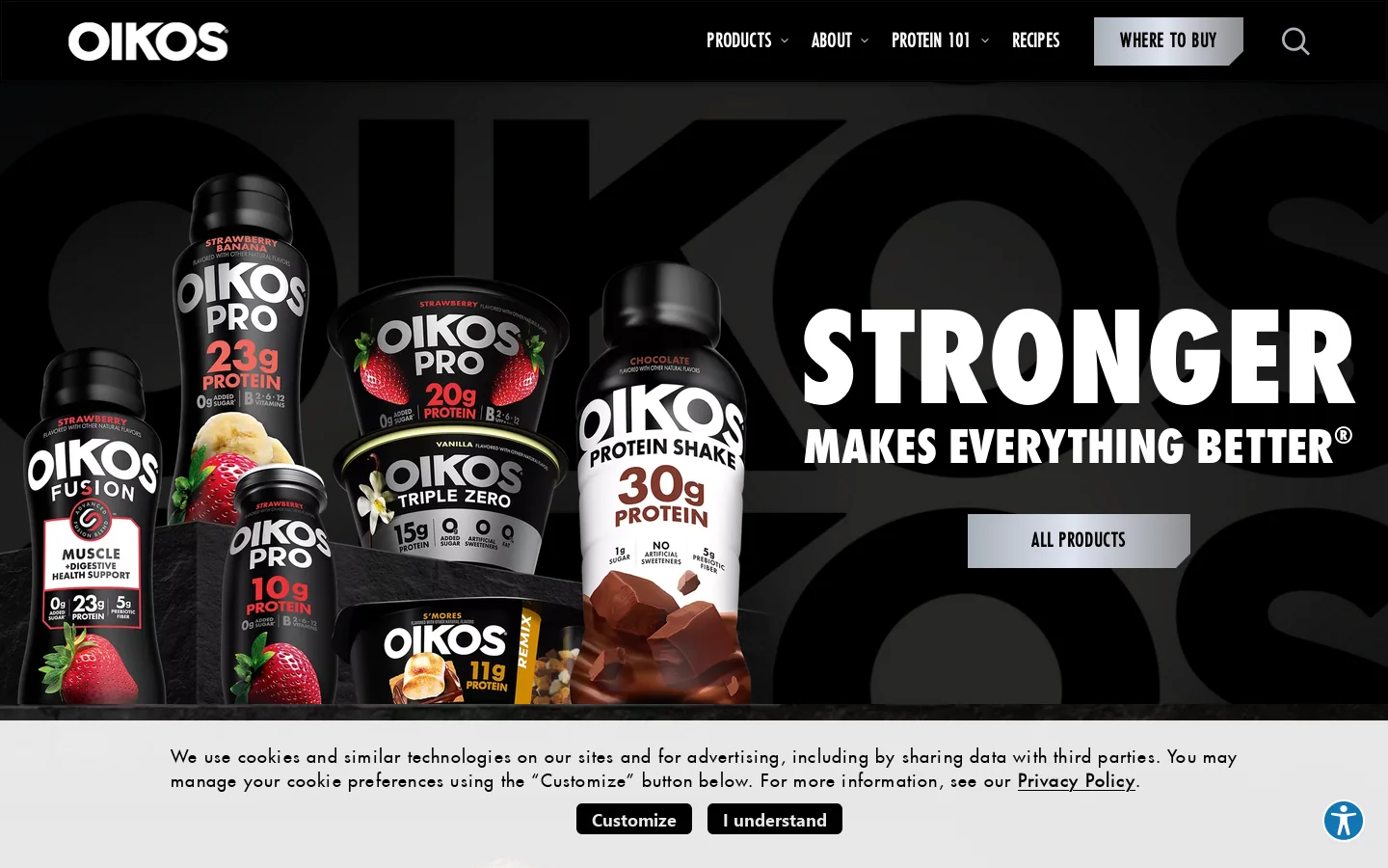 Oikos® High Protein Greek Yogurt, Drinks, and Shakes Homepage screenshot