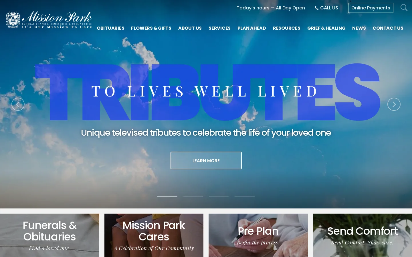 Mission Park Funeral Chapels, Cemeteries & Crematories - San Antonio TX Homepage screenshot