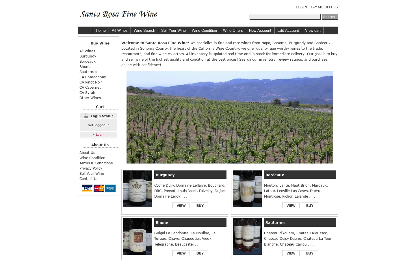 Santa Rosa Fine Wine Homepage screenshot