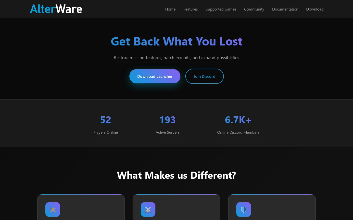 AlterWare Homepage screenshot