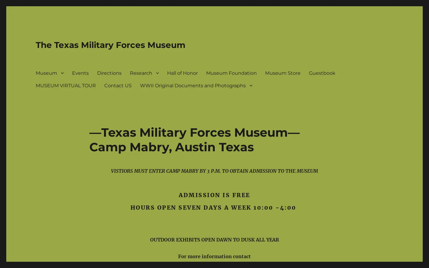The Texas Military Forces Museum Homepage screenshot