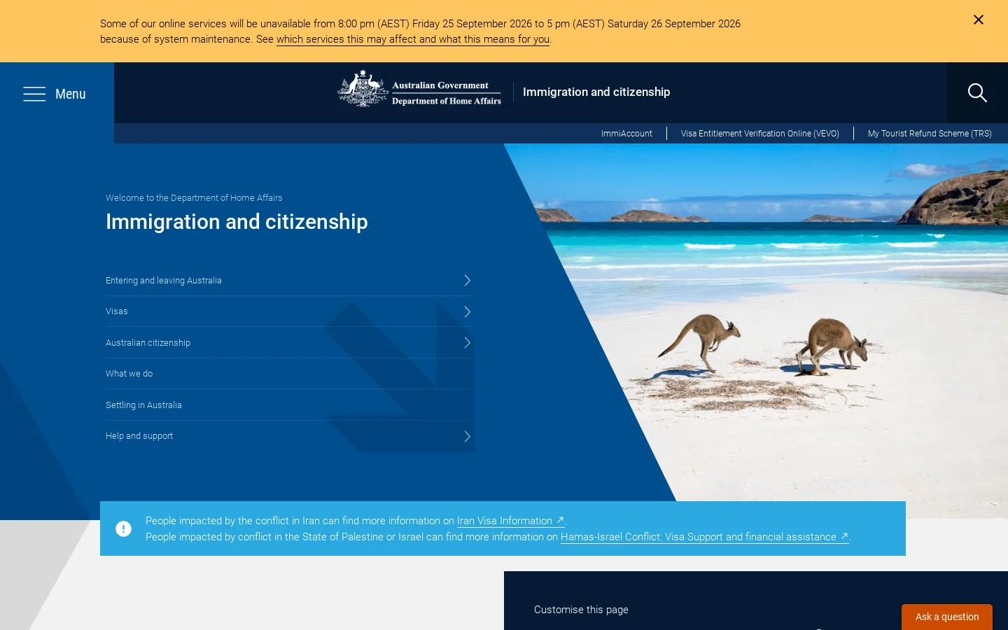 Immigration and citizenship Homepage screenshot