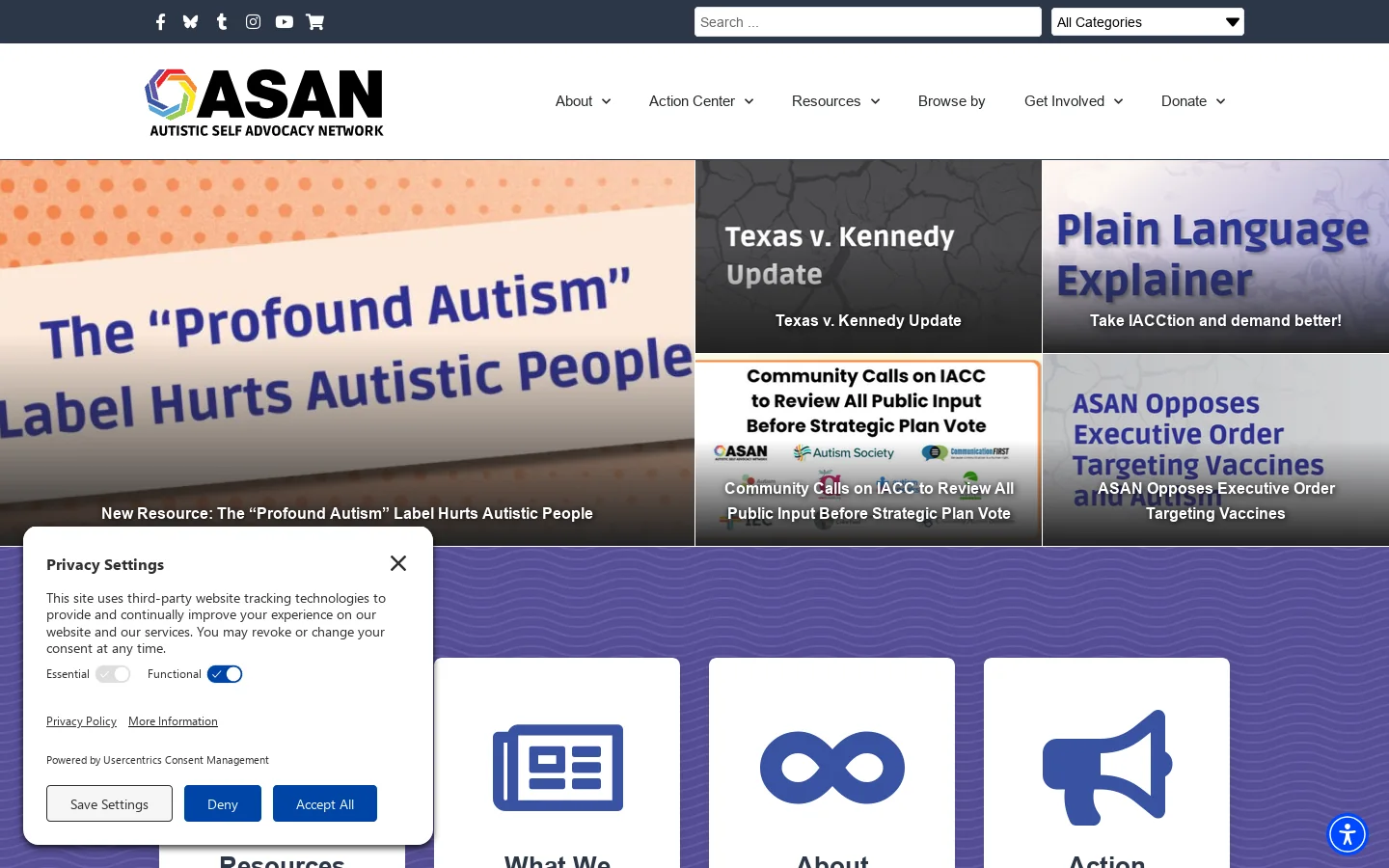 Autistic Self Advocacy Network Homepage screenshot