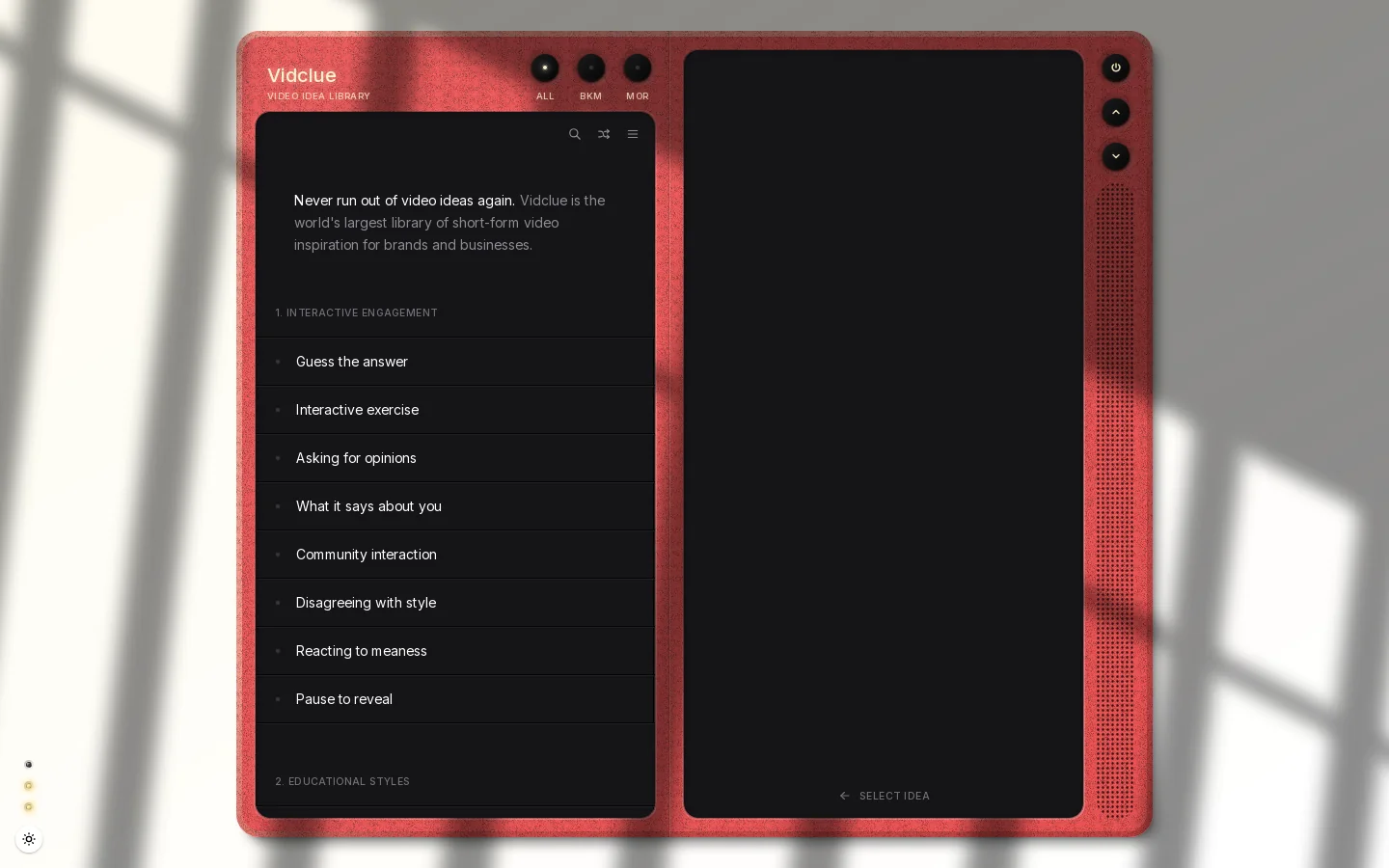 Vidclue Homepage screenshot