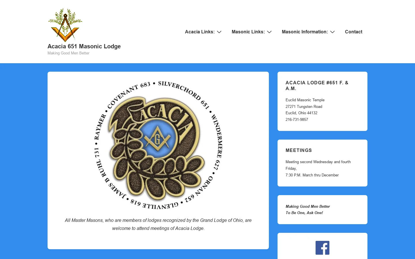 Acacia 651 Masonic Lodge Homepage screenshot