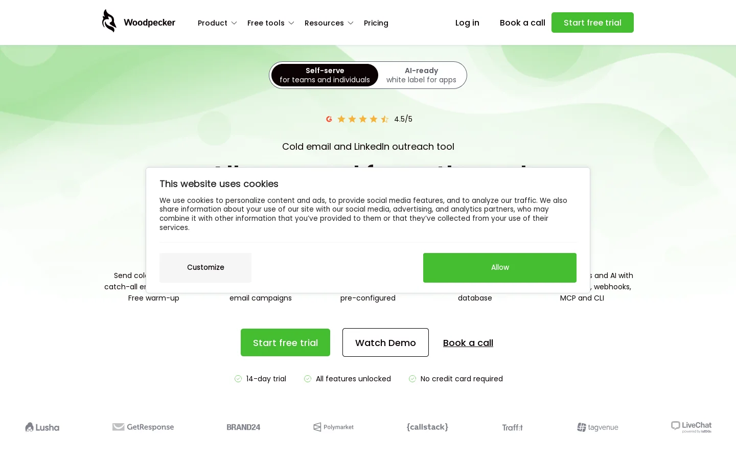 Cold Email and LinkedIn outreach tool | 14-day free trial Homepage screenshot
