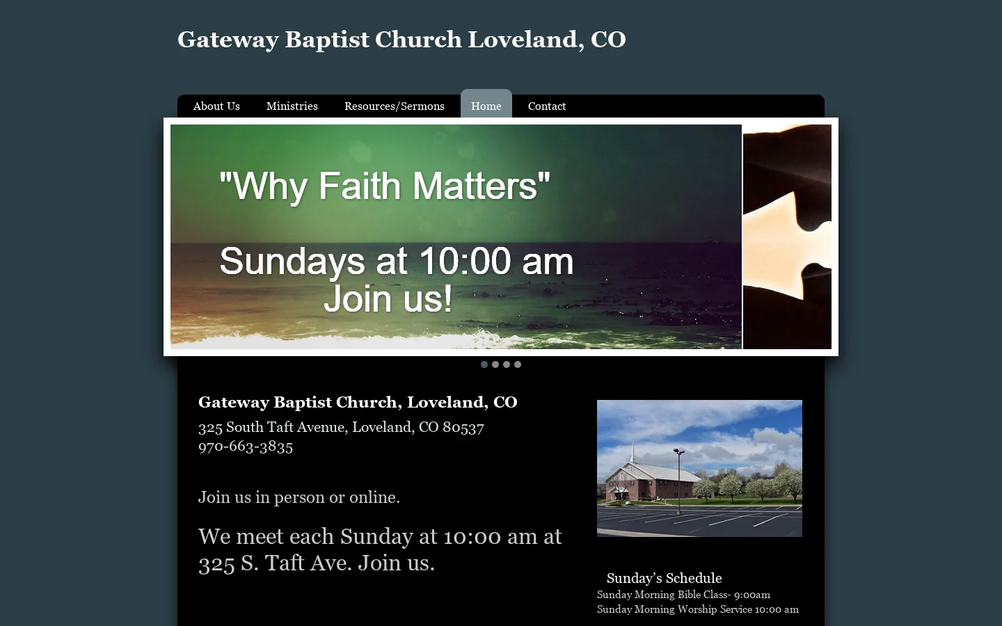 Gateway Baptist Church Loveland, CO - Established for the Glory of God Homepage screenshot