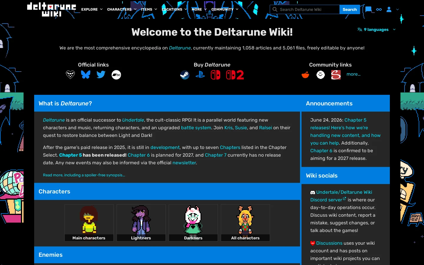 The Deltarune Wiki Homepage screenshot