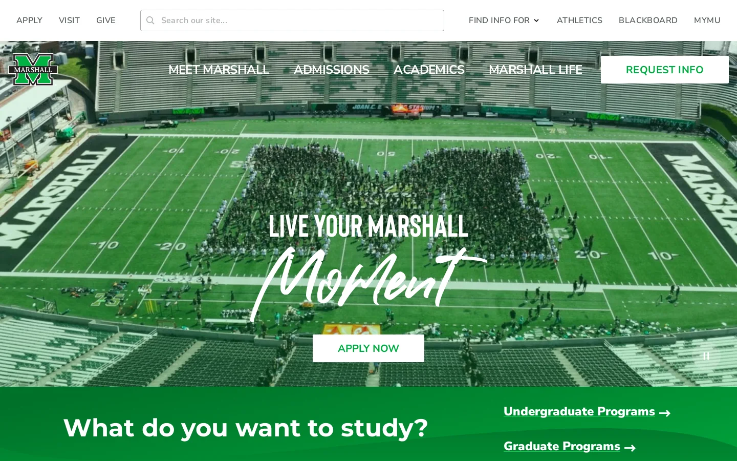 Marshall University Homepage screenshot