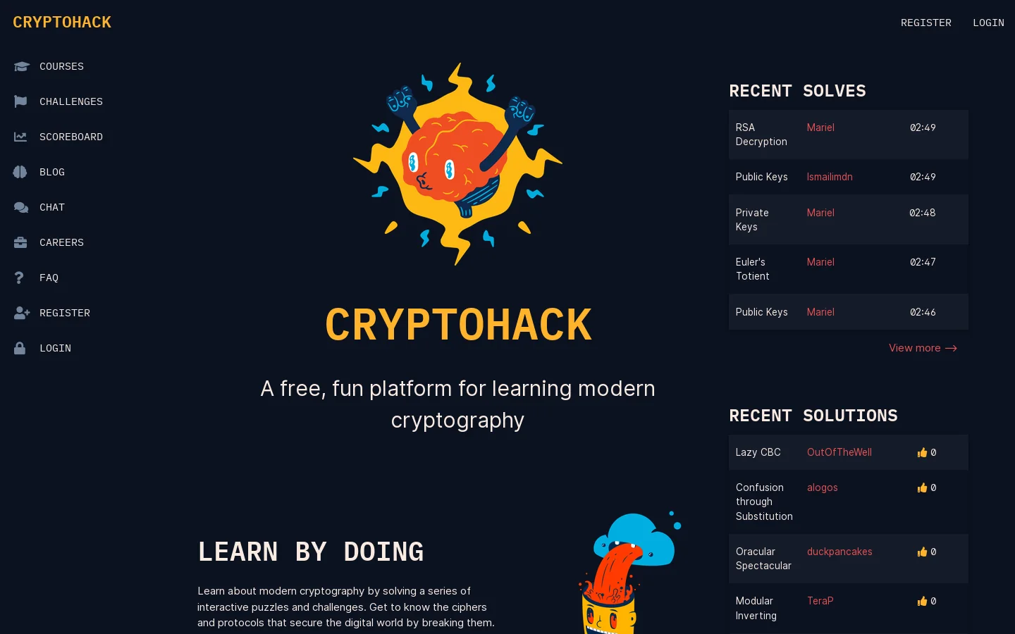 CryptoHack Homepage screenshot