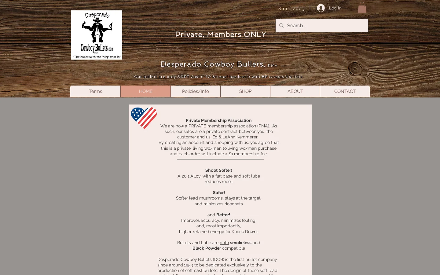HOME | Cowboy Bullets, PMA Homepage screenshot