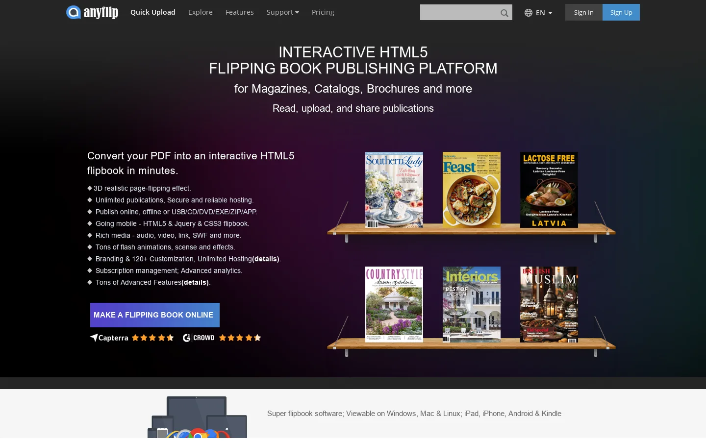 AnyFlip Homepage screenshot