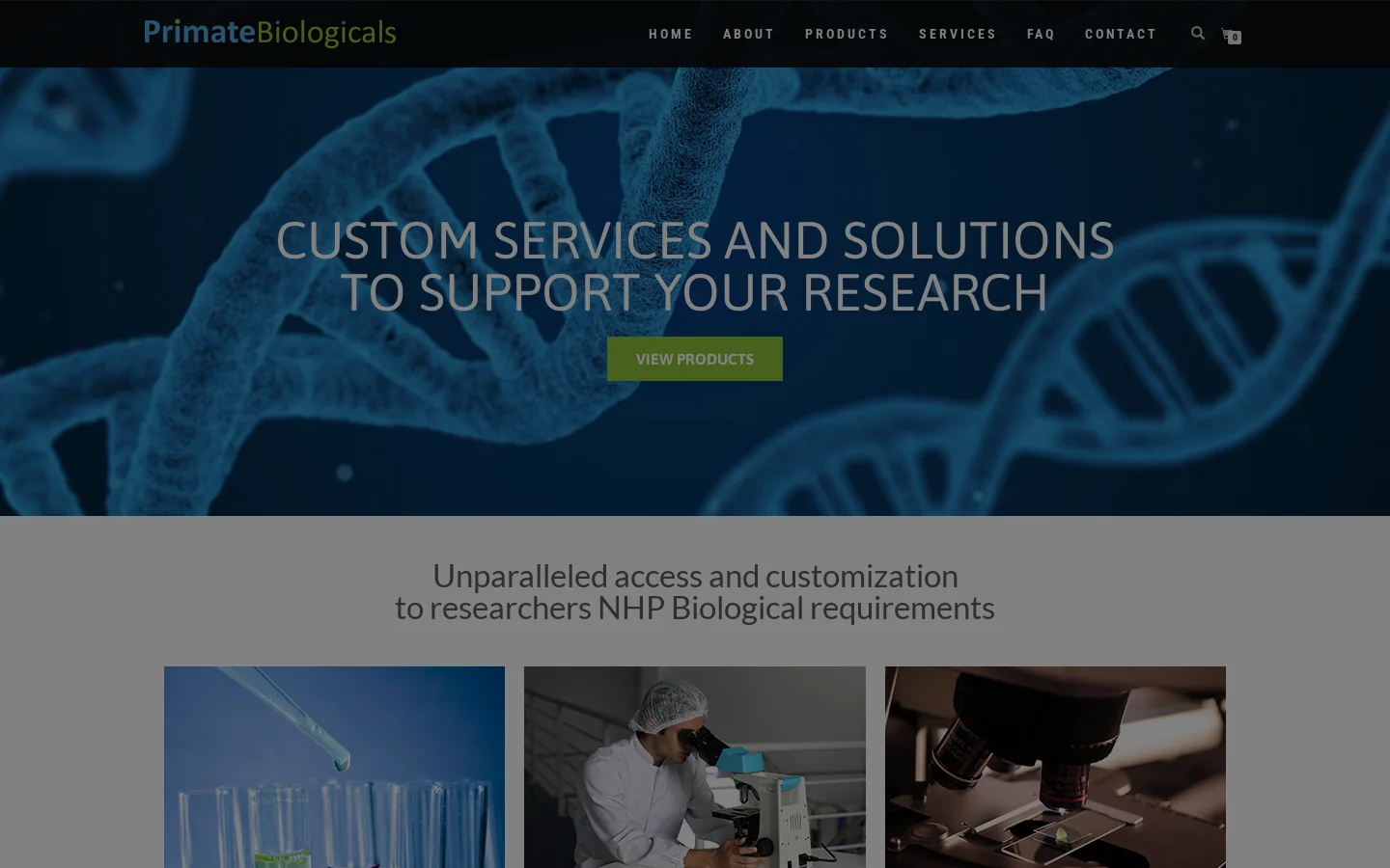 Primate Biologicals Homepage screenshot