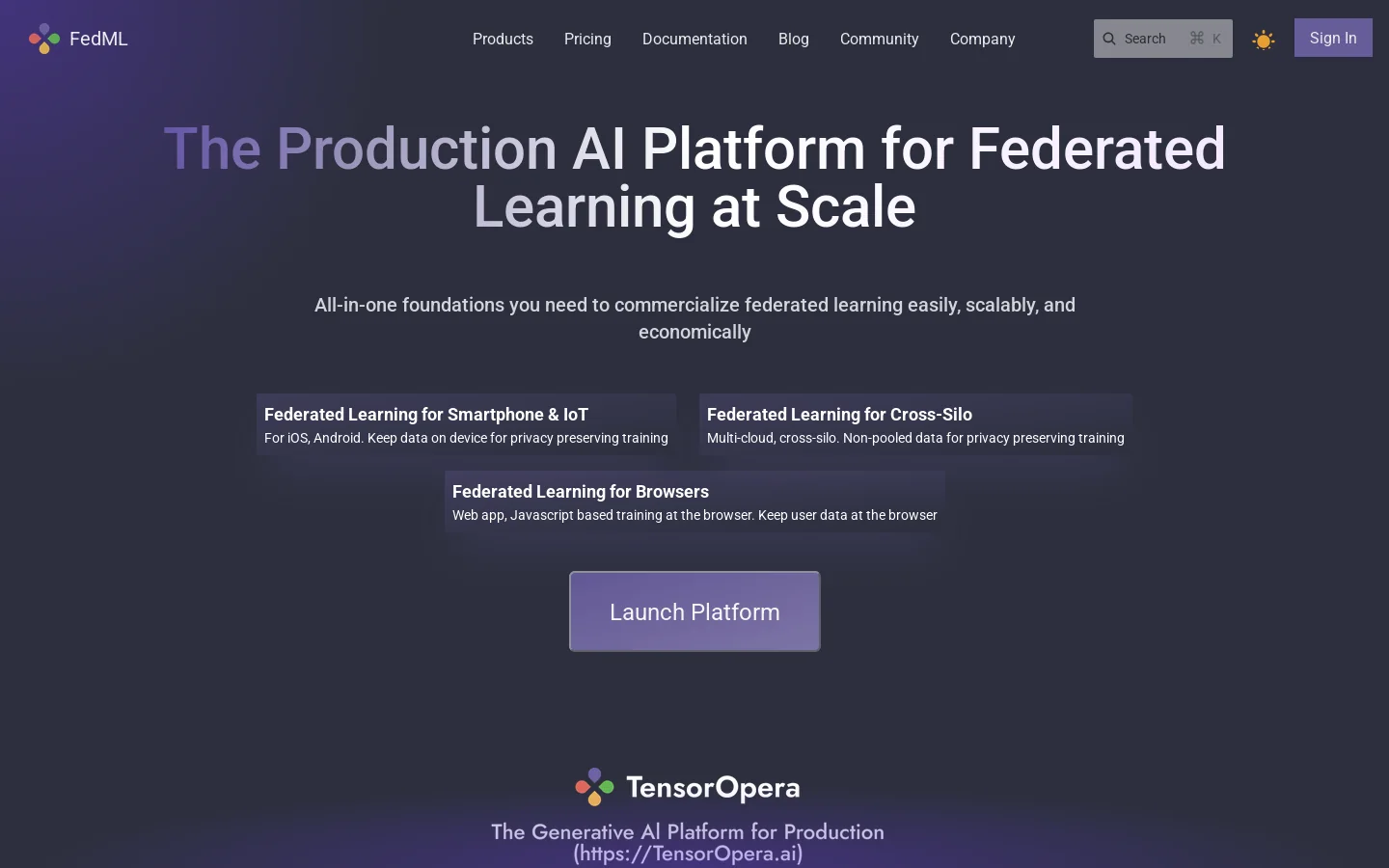 FedML fedml.ai Federated Learning Homepage screenshot