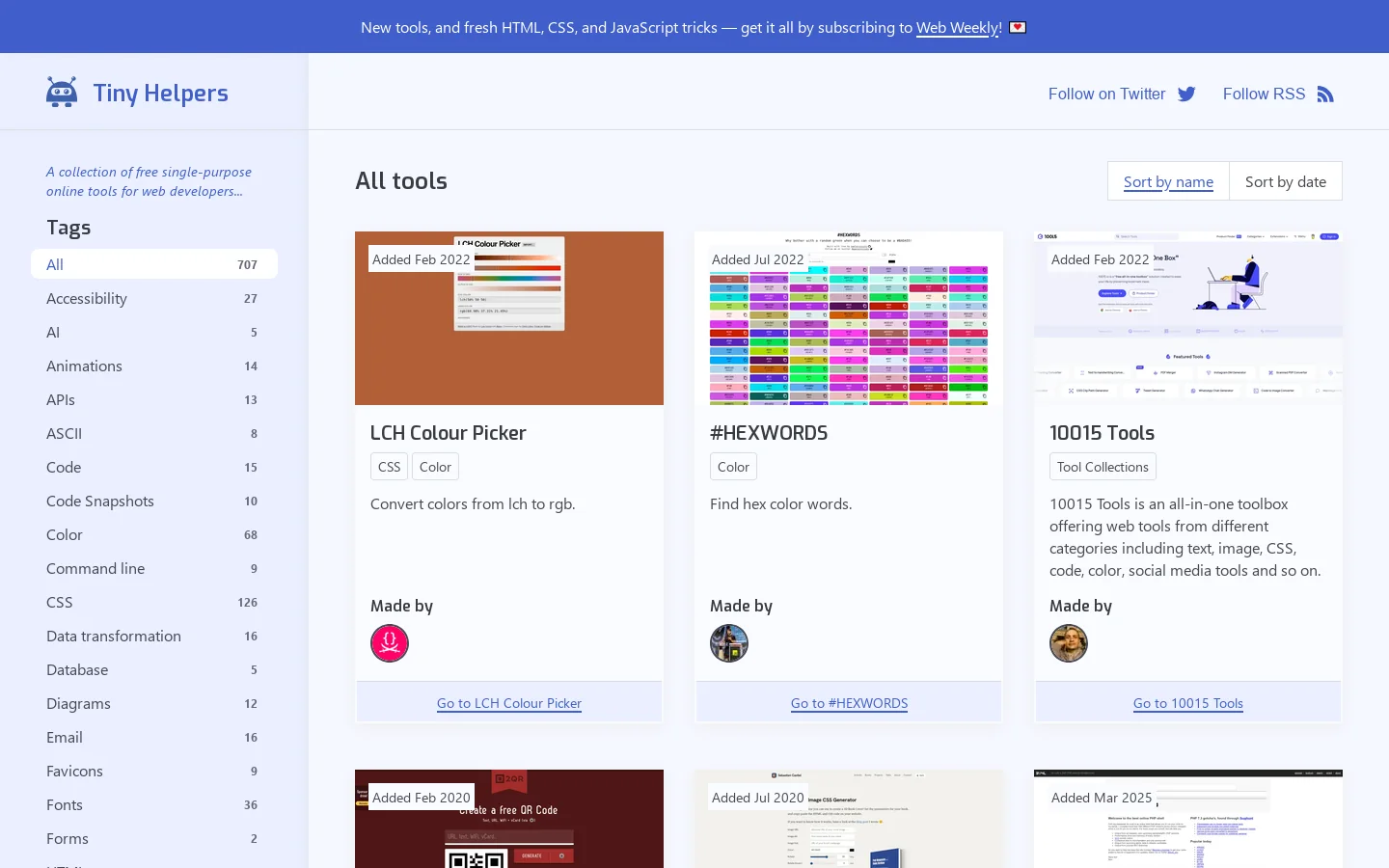 Tiny Helpers Homepage screenshot