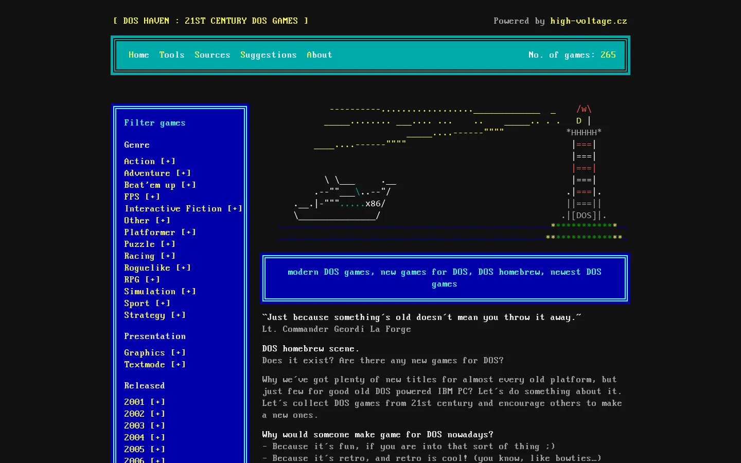 DOS haven Homepage screenshot