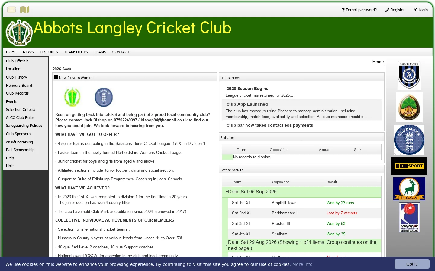 Abbots Langley Cricket Club : home Homepage screenshot