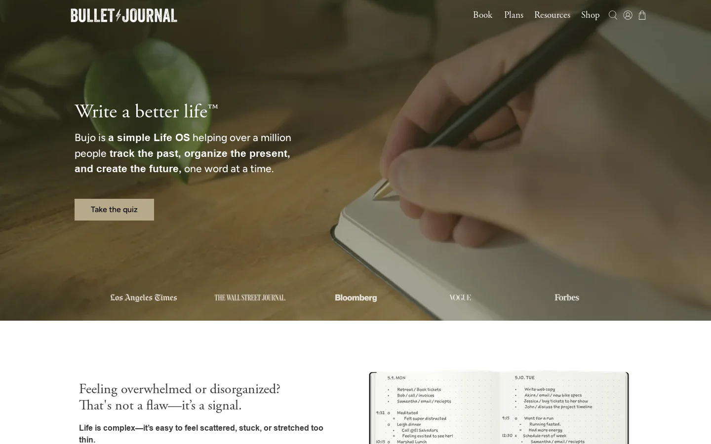 Bullet Journal Homepage screenshot