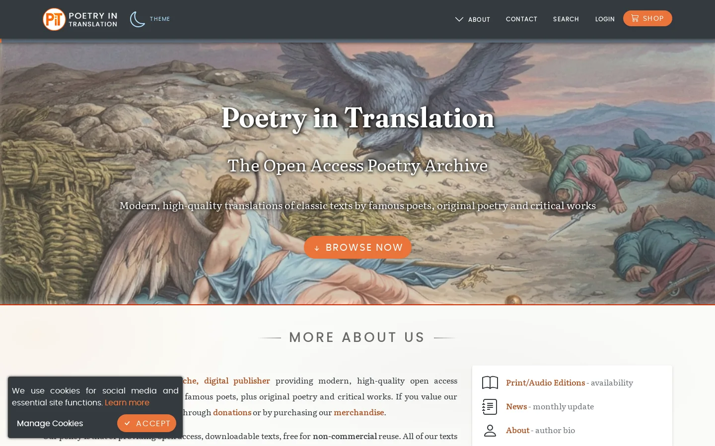 Poetry In Translation Homepage screenshot