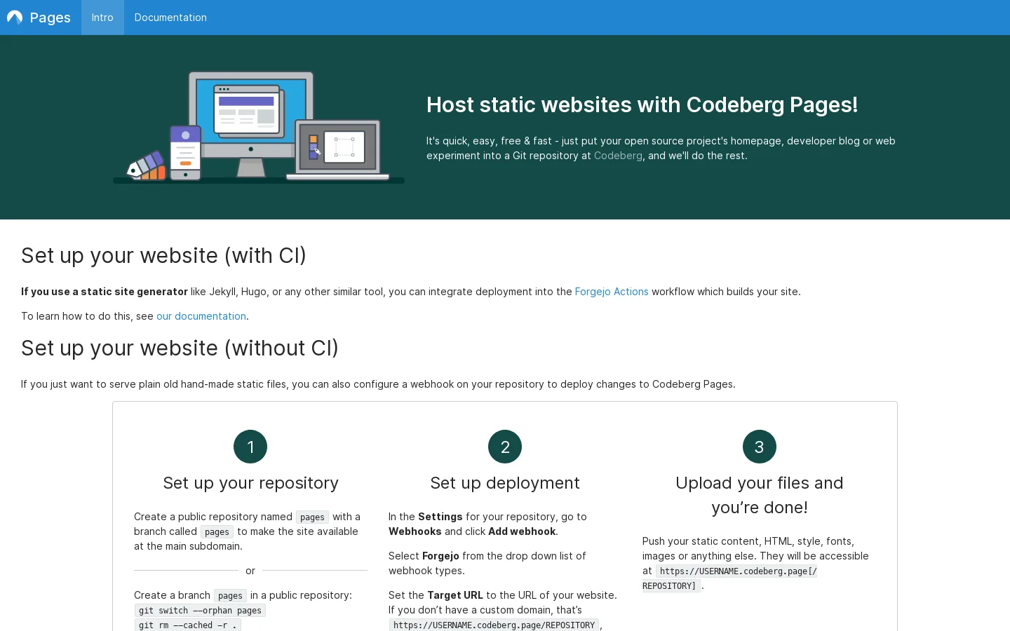 Codeberg Pages Homepage screenshot