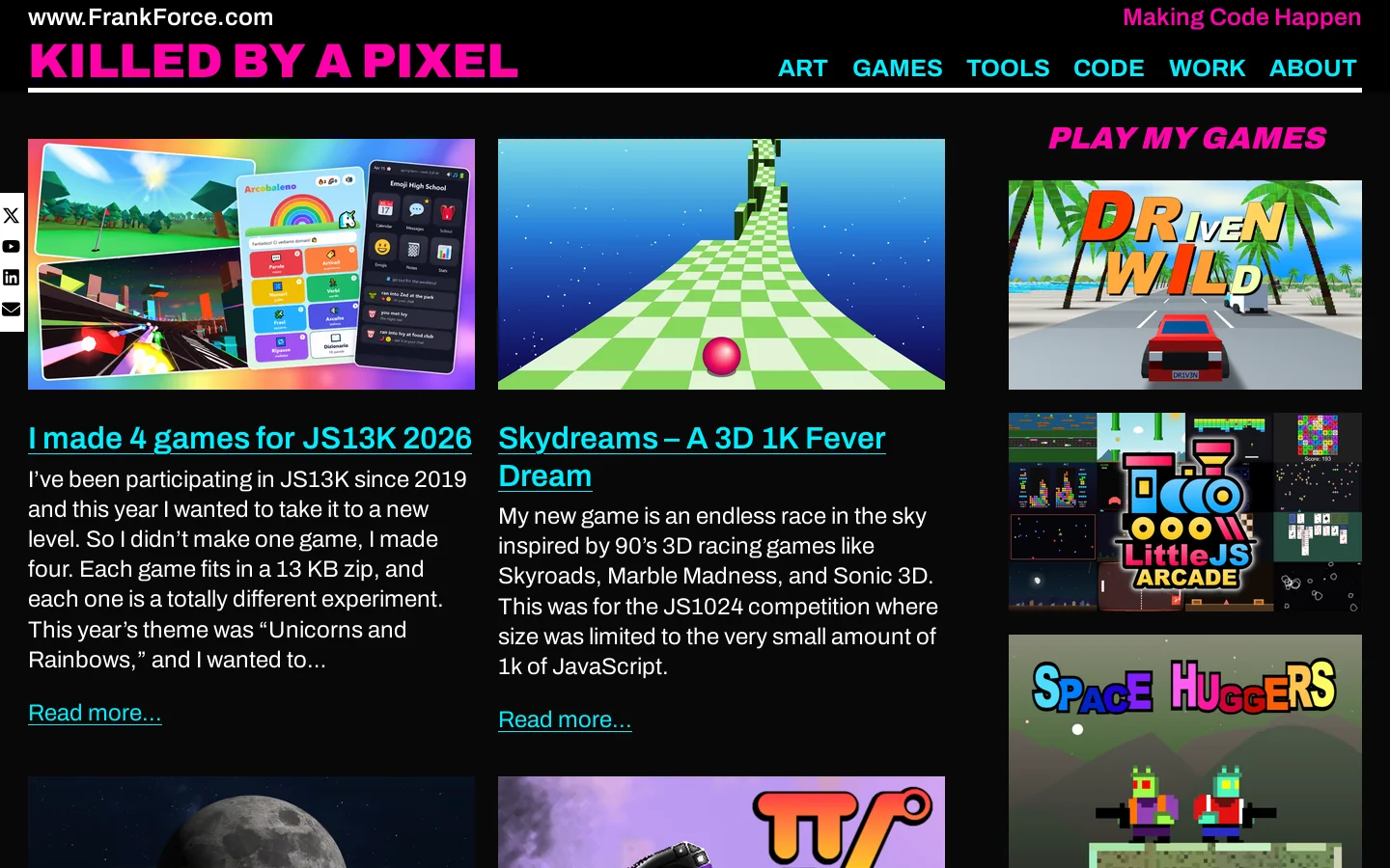 Killed By A Pixel – Making Code Happen Homepage screenshot