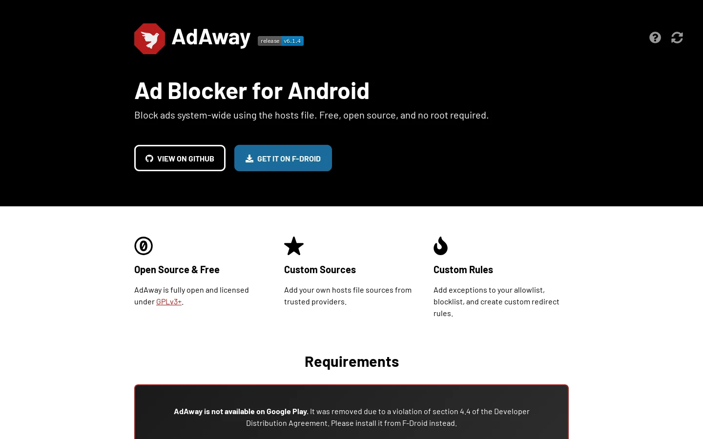 AdAway Homepage screenshot