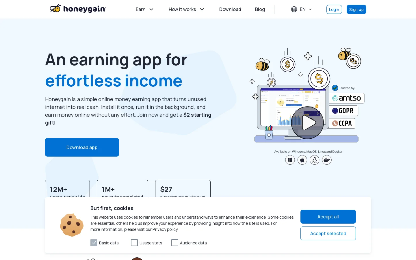 Honeygain Homepage screenshot