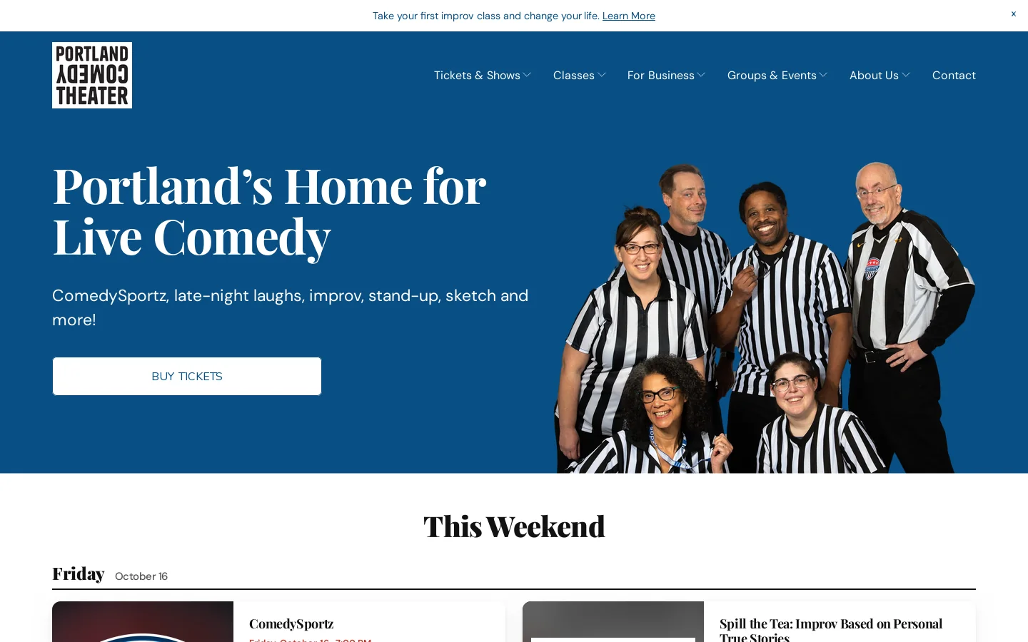 Portland Comedy Theater Homepage screenshot