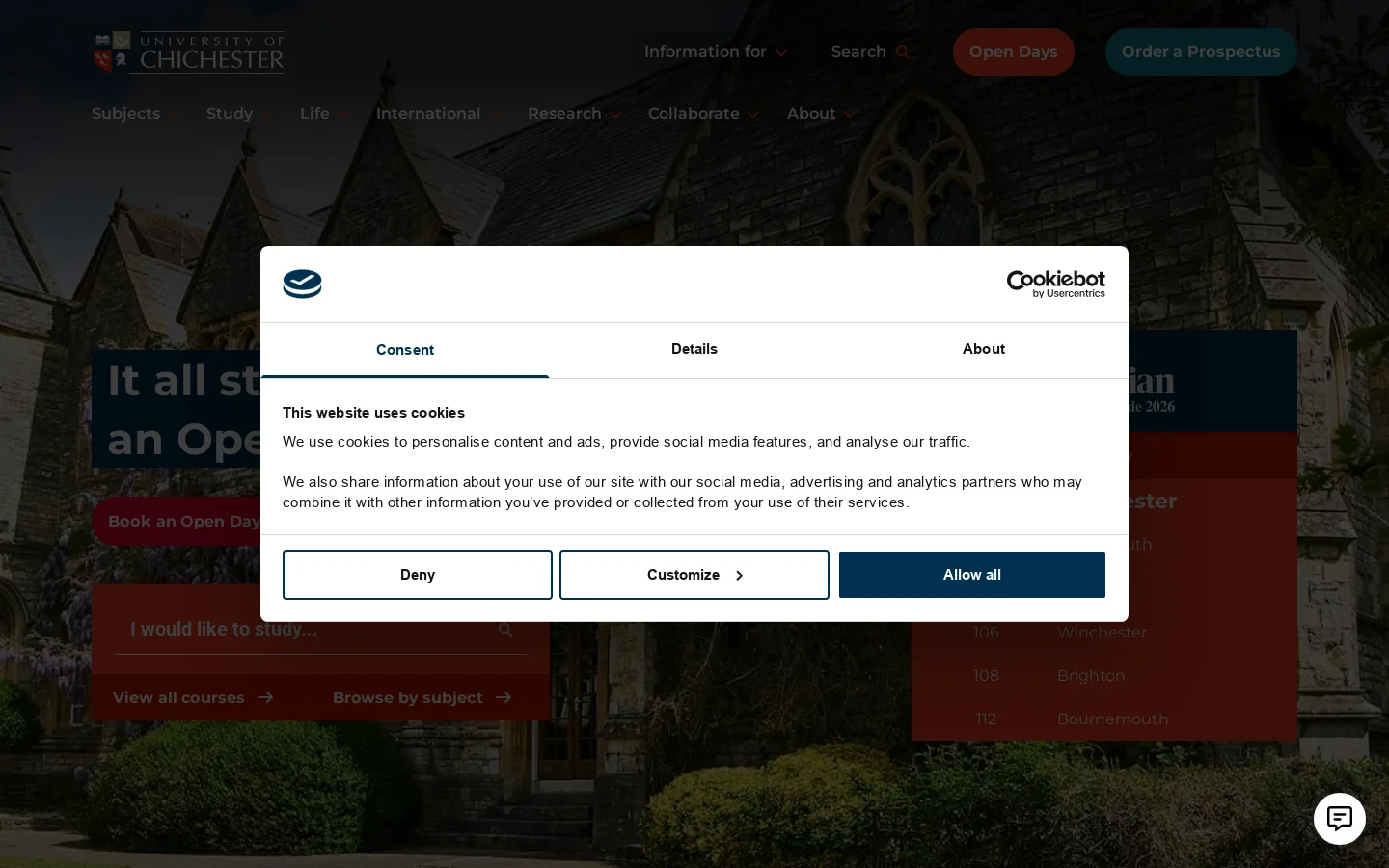University of Chichester Homepage screenshot