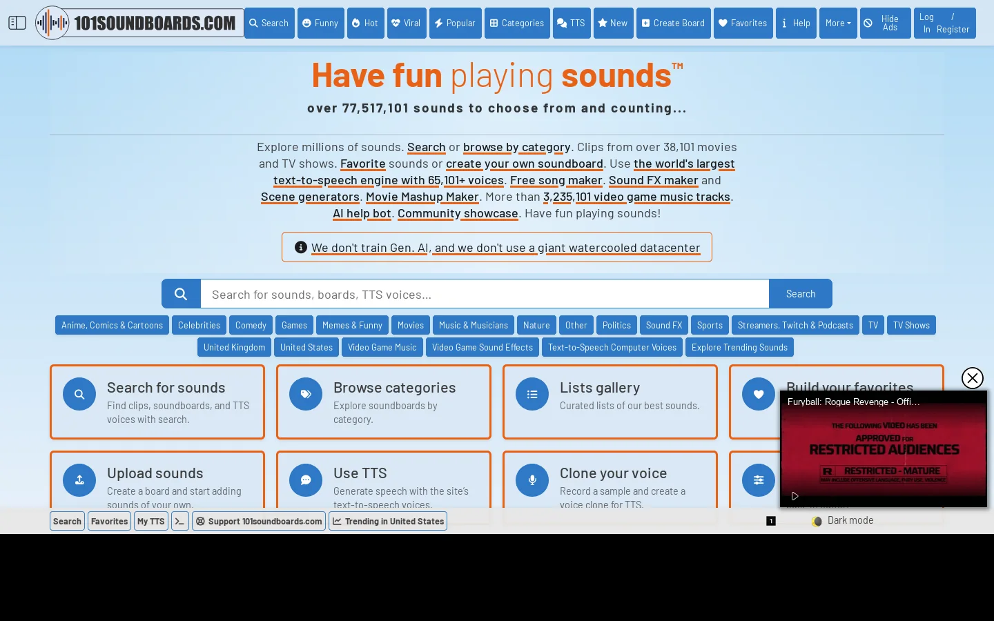 Over 77 million audio sound MP3 clips to play and download for free Homepage screenshot