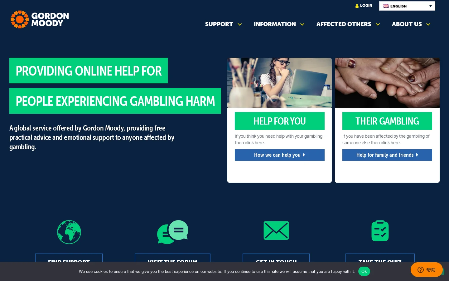 Gambling Therapy Homepage screenshot