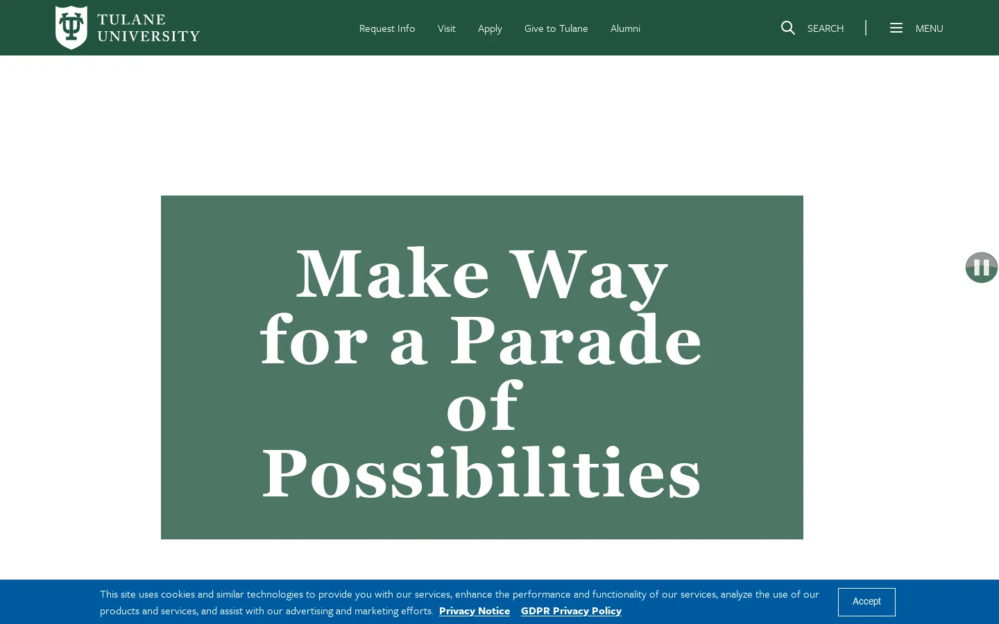 Tulane University Homepage screenshot