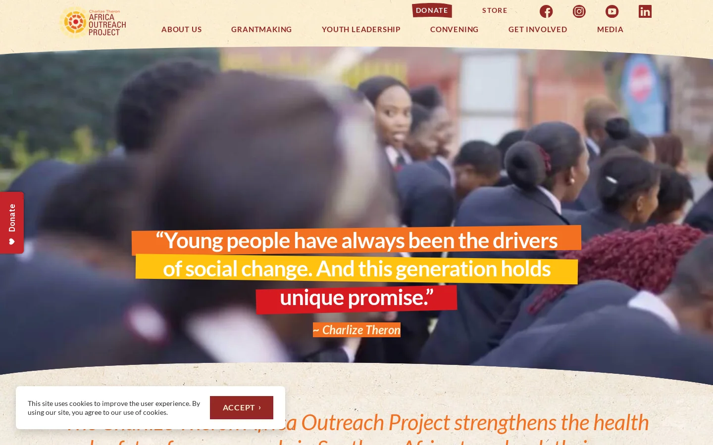 Charlize Theron Africa Outreach Project Homepage screenshot