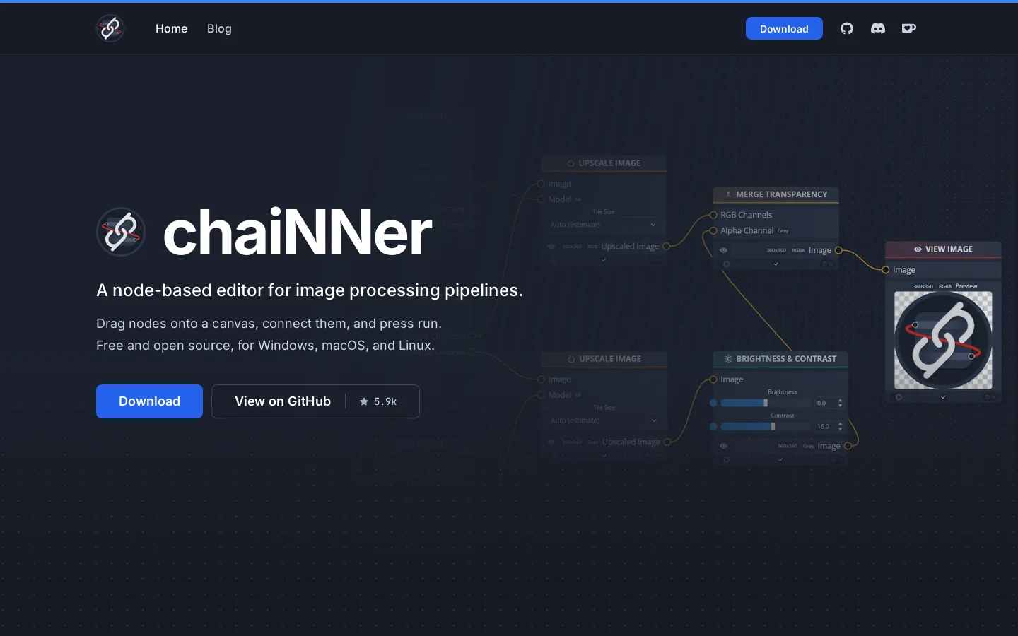 chaiNNer Homepage screenshot