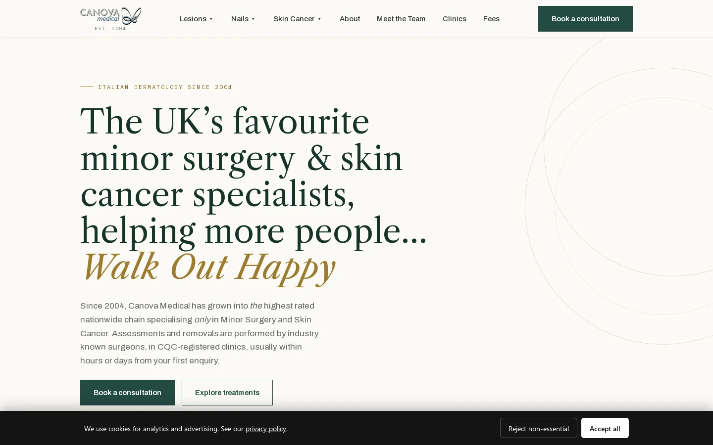 Canova Medical Homepage screenshot