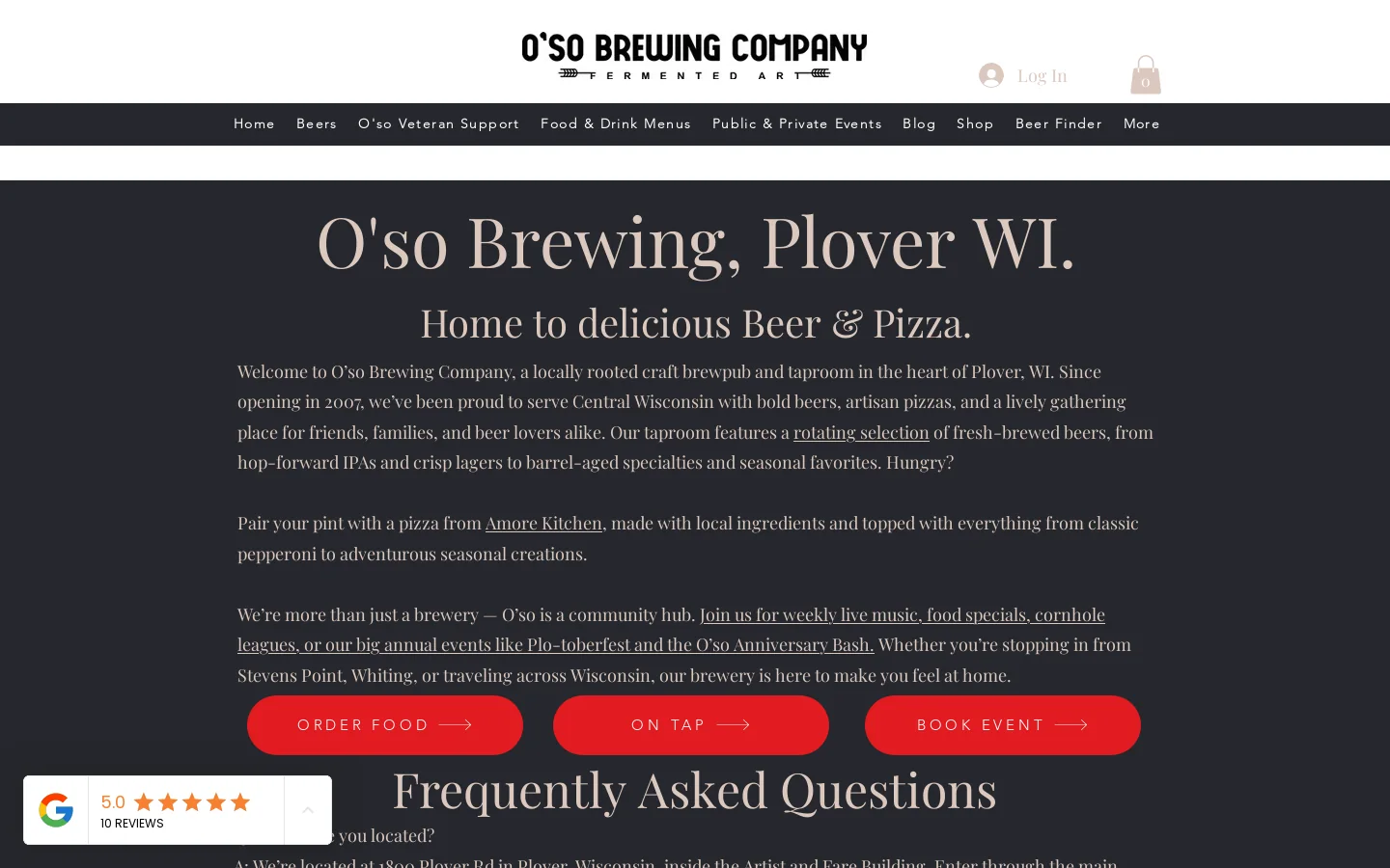 O’so Brewing Company Homepage screenshot