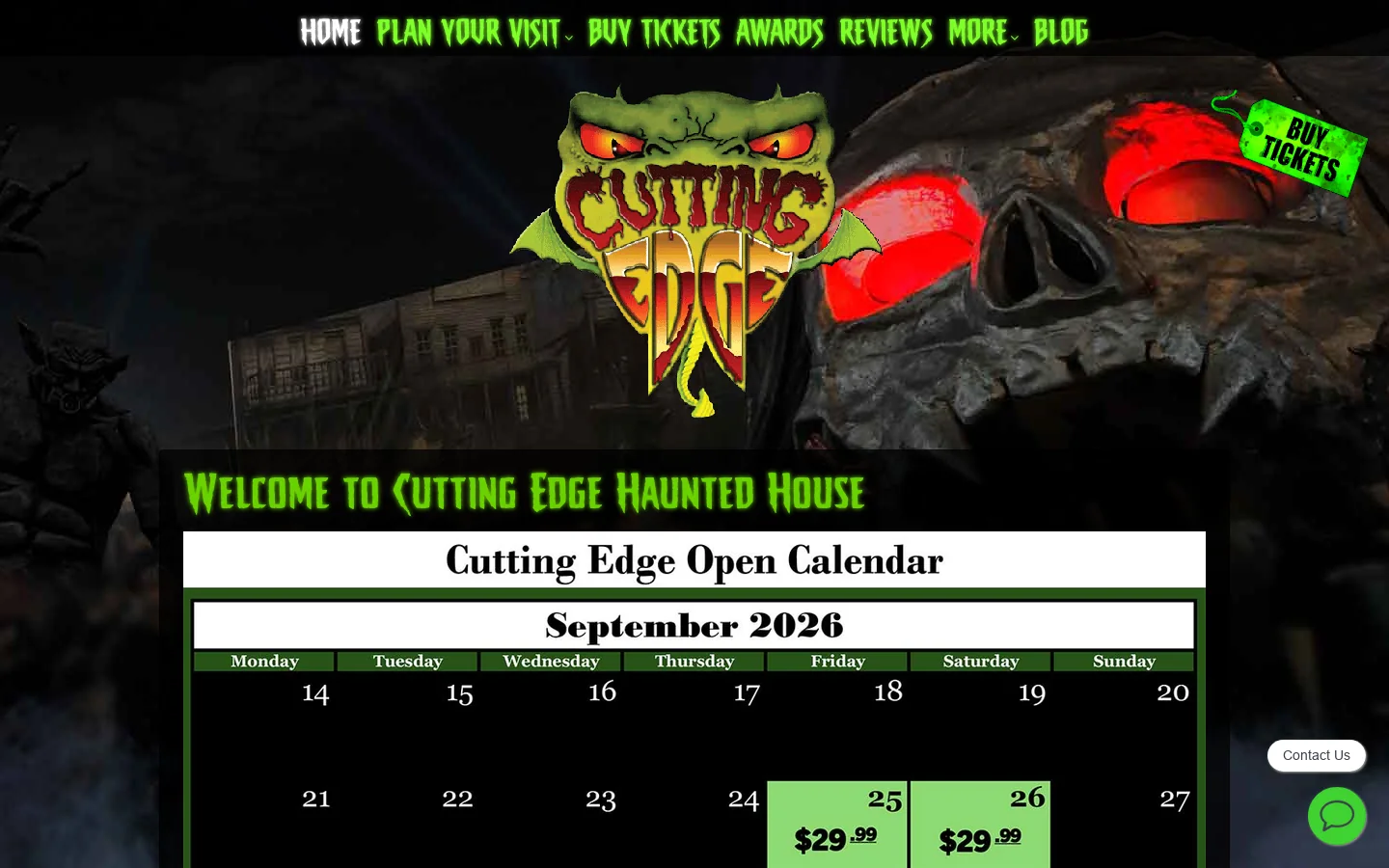 Cutting Edge Haunted House Homepage screenshot