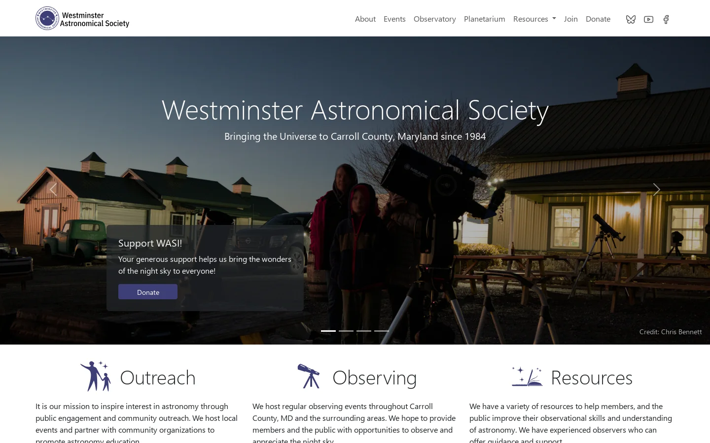 Westminster Astronomical Society Homepage screenshot
