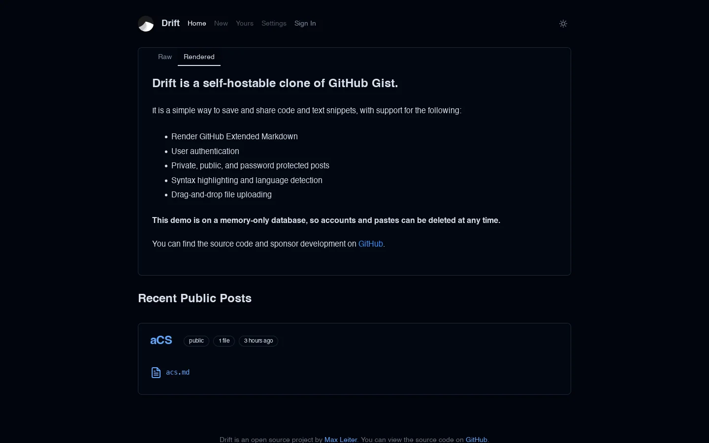Drift Homepage screenshot