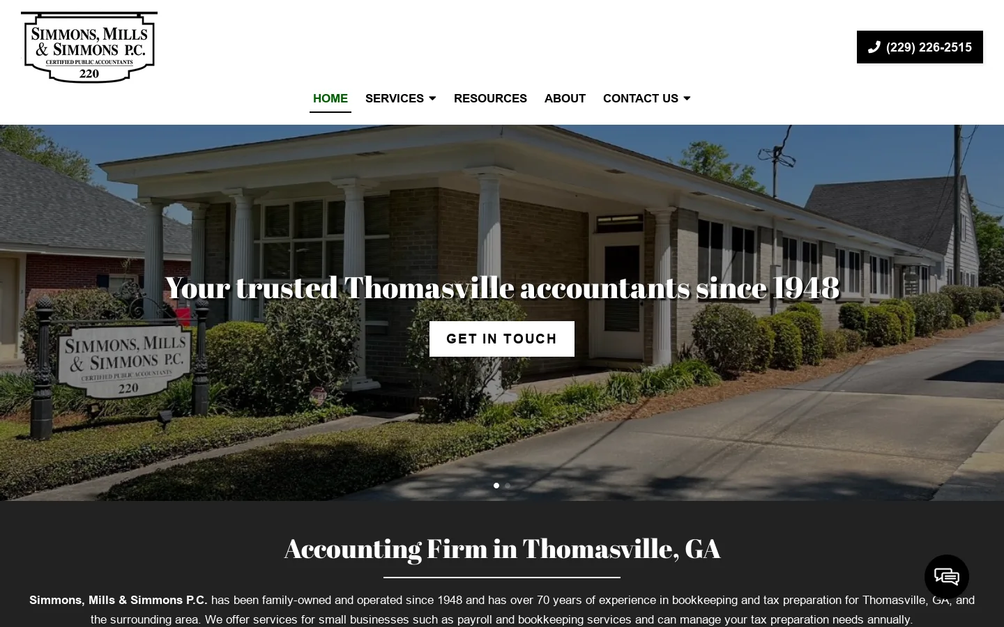 Simmons, Mills & Simmons P.C. Homepage screenshot