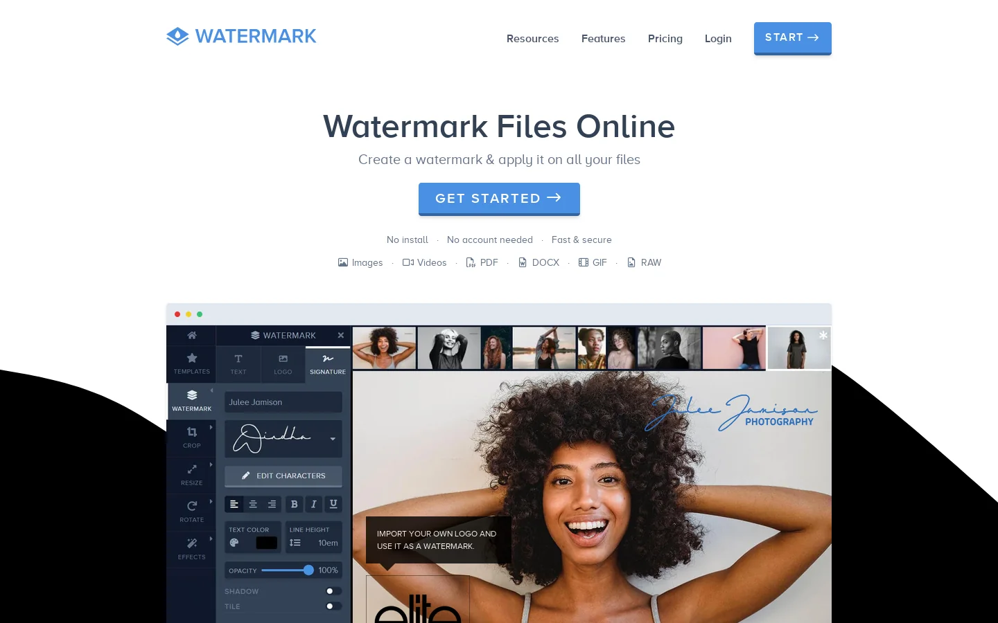 Watermark Photos And Videos Online Homepage screenshot